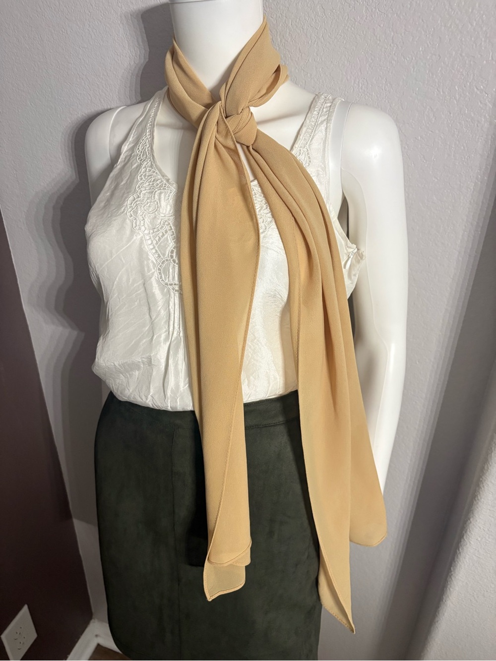 Light Tan Long Scarf for Women - Elegant Neck Tie Style